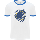 Torn EU Flag European Union Flag Football Mens Ringer T-Shirt White/Royal Blue