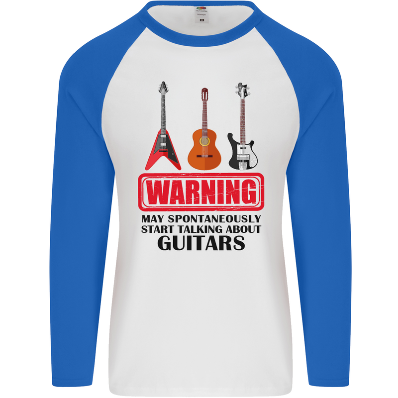 May Start Talking About Guitars Guitarist Mens L/S Baseball T-Shirt White/Royal Blue