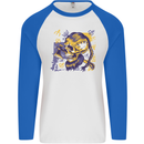 Viking Symbols Skull Mens L/S Baseball T-Shirt White/Royal Blue
