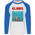 Claws Funny Sloth Parody Mens L/S Baseball T-Shirt White/Royal Blue