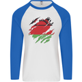 Torn Malawi Flag Malawian Day Football Mens L/S Baseball T-Shirt White/Royal Blue