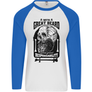 Great Beard Comes Great Responsibility Skull Mens L/S Baseball T-Shirt White/Royal Blue