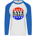 Save Ferris Distressed Funny 80's Movie Mens L/S Baseball T-Shirt White/Royal Blue