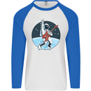 Space Rock Funny Astronaut Guitar Guitarist Mens L/S Baseball T-Shirt White/Royal Blue