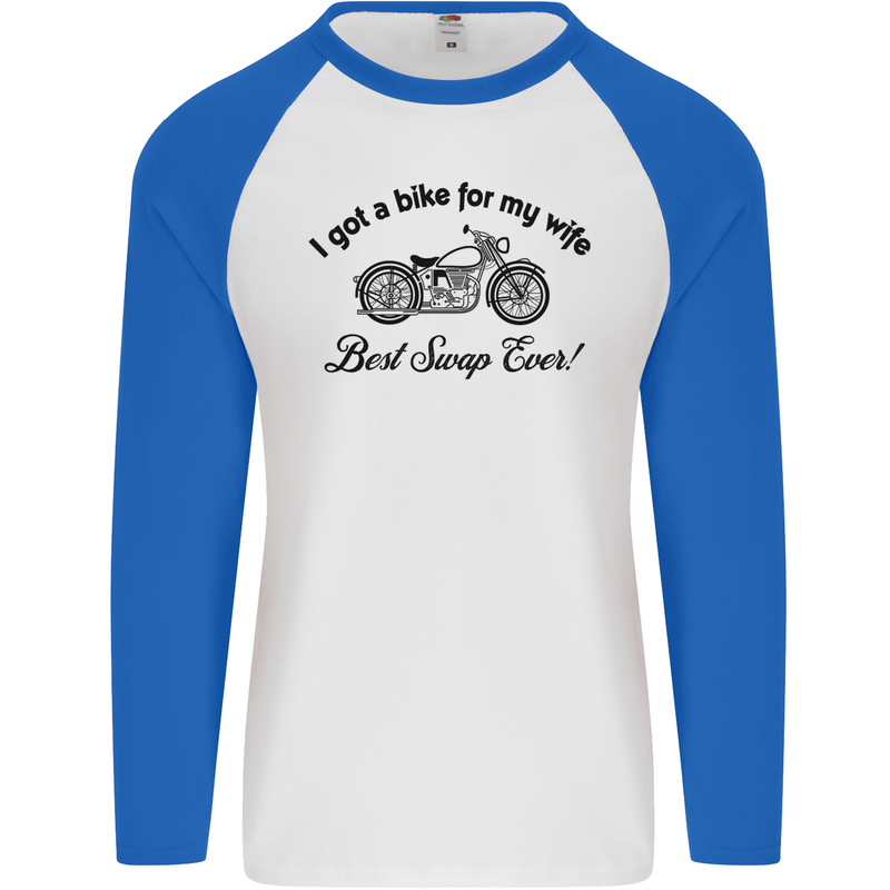 Wife Funny Motorbike Biker Motorcycle Mens L/S Baseball T-Shirt White/Royal Blue