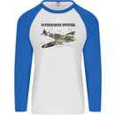 Supermarine Spitfire Infopic Mens L/S Baseball T-Shirt White/Royal Blue