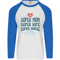 Super Mom Wife Nurse Mothers Day Gift Mens L/S Baseball T-Shirt White/Royal Blue