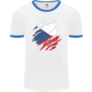 Torn Czechia Flag Czech Republic Day Football Mens Ringer T-Shirt White/Royal Blue