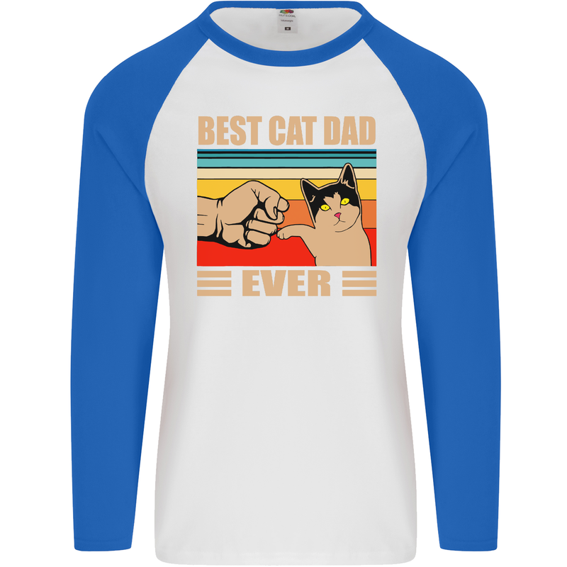 Best Cat Dad Ever Funny Father's Day Mens L/S Baseball T-Shirt White/Royal Blue