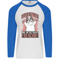 Hail the All Mighty Frenchie French Bulldog Dog Mens L/S Baseball T-Shirt White/Royal Blue