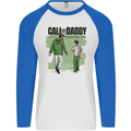 Call of Daddy Funny Parody Father's Day Dad Mens L/S Baseball T-Shirt White/Royal Blue