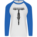 Lifer Behind Bars Funny Cycling Cyclist Mens L/S Baseball T-Shirt White/Royal Blue