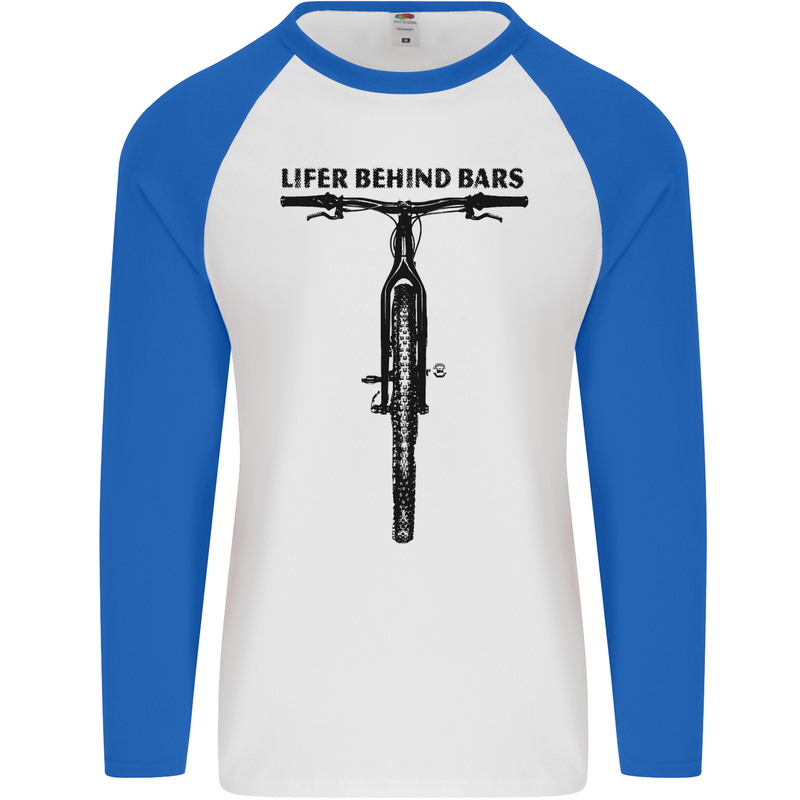 Lifer Behind Bars Funny Cycling Cyclist Mens L/S Baseball T-Shirt White/Royal Blue