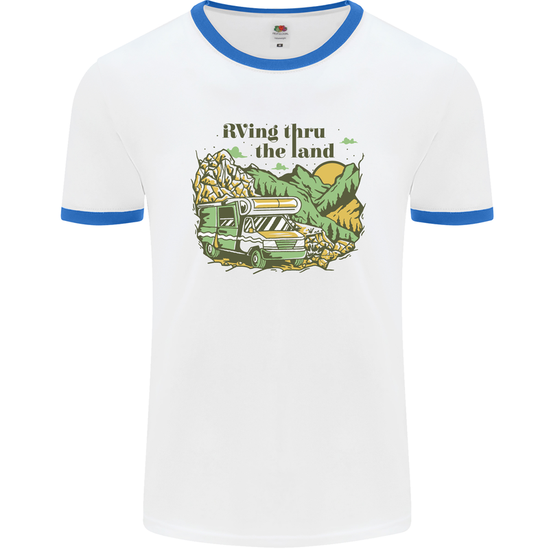 RVing Thru the Land RV Motorhome Camping Mens Ringer T-Shirt White/Royal Blue