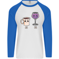 Coffee am Wine pm Funny Alcohol Prosecco Mens L/S Baseball T-Shirt White/Royal Blue