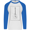 Guitar Blueprint Guitarist Electric Mens L/S Baseball T-Shirt White/Royal Blue