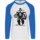 Muscle Man Gym Training Top Bodybuilding Mens L/S Baseball T-Shirt White/Royal Blue