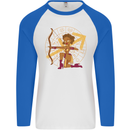 Sagittarius Female Archer Star Sign Mens L/S Baseball T-Shirt White/Royal Blue