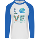 Love My Planet Climate Change Environment Mens L/S Baseball T-Shirt White/Royal Blue