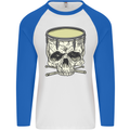 Skull Snare Drum Drummer Drumming Mens L/S Baseball T-Shirt White/Royal Blue