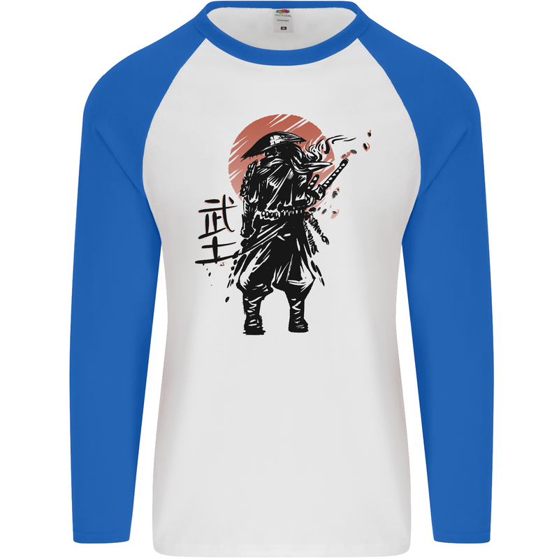 Samurai Sun  MMA Warrior Mens L/S Baseball T-Shirt White/Royal Blue