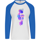 Psychedelic Magic Mushrooms LSD Mens L/S Baseball T-Shirt White/Royal Blue