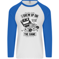 I Grew up on the Gamer Funny Gaming Mens L/S Baseball T-Shirt White/Royal Blue