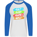 Eat Sleep Game Funny Gamer Gamming Mens L/S Baseball T-Shirt White/Royal Blue