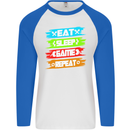Eat Sleep Game Funny Gamer Gamming Mens L/S Baseball T-Shirt White/Royal Blue