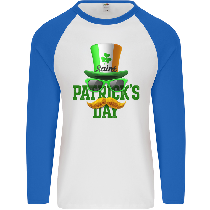 St. Patrick's Day Disguise Funny Mens L/S Baseball T-Shirt White/Royal Blue