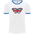 Union Jack Butterfly British Britain Flag Mens Ringer T-Shirt White/Royal Blue