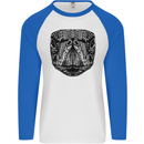 A Mandala Turtle Head Tribal Tortoise Mens L/S Baseball T-Shirt White/Royal Blue