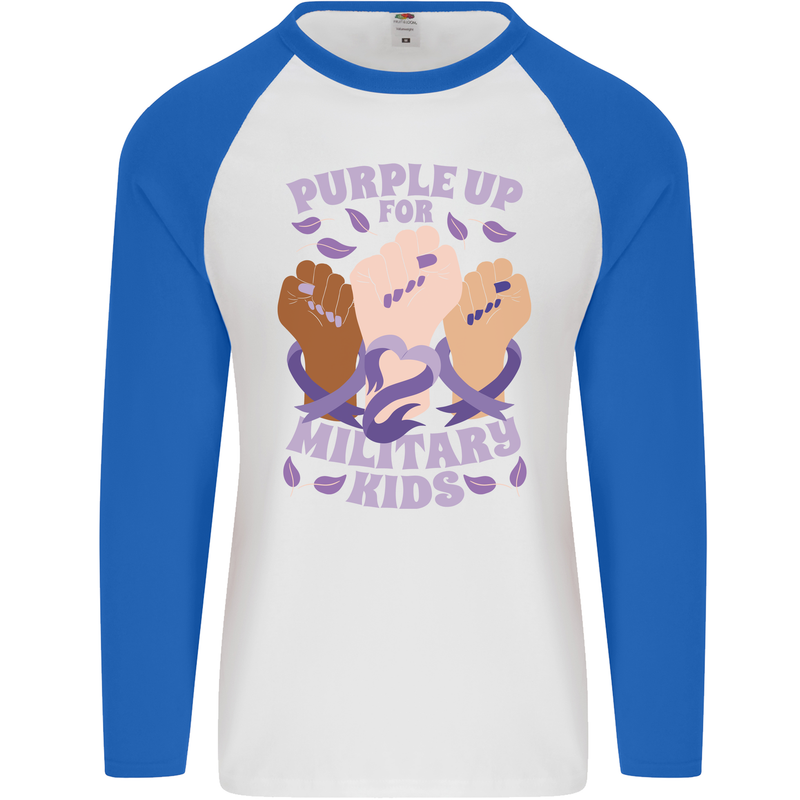 Purple Up for Military Kids Army Brats Mens L/S Baseball T-Shirt White/Royal Blue