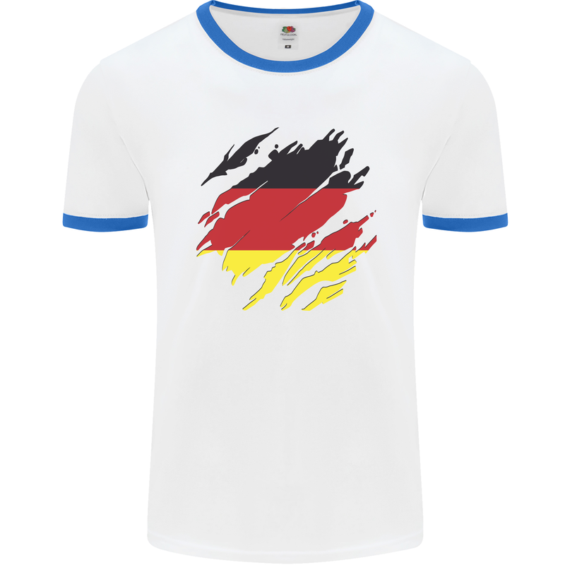 Torn Germany Flag German Day Football Mens Ringer T-Shirt White/Royal Blue