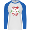 Torn Burundi Flag Burundians Day Football Mens L/S Baseball T-Shirt White/Royal Blue