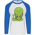 Angry Alien Finger Flip Funny Offensive Mens L/S Baseball T-Shirt White/Royal Blue