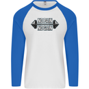 No Pain No Gain Workout Gym Training Top Mens L/S Baseball T-Shirt White/Royal Blue
