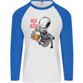 Beer or Death Skull Funny Alcohol Mens L/S Baseball T-Shirt White/Royal Blue