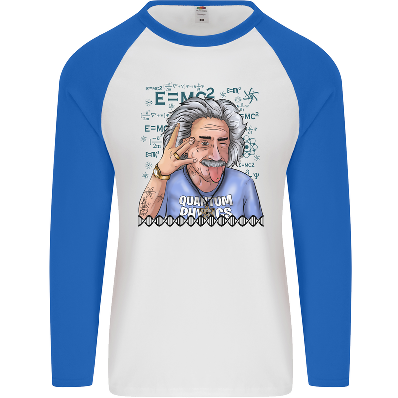 Einstein Science Quantum Physics Maths Geek Mens L/S Baseball T-Shirt White/Royal Blue