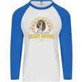 A Basset Hound Dog Mens L/S Baseball T-Shirt White/Royal Blue