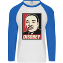 Disobey Martin Luther King Black Lives Matter Mens L/S Baseball T-Shirt White/Royal Blue