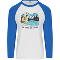 White Water Rafting Whitewater Rapids Calling Mens L/S Baseball T-Shirt White/Royal Blue