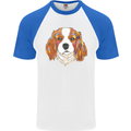 A Colourful King Charles Spaniel Dog Mens S/S Baseball T-Shirt White/Royal Blue