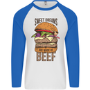 Food Sweet Dreams Beef Funny Chef BBQ Cook Mens L/S Baseball T-Shirt White/Royal Blue