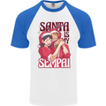 Santa is My Sempai Funny Anime Christmas Xmas Mens S/S Baseball T-Shirt White/Royal Blue