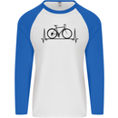 Cycling Heart Beat Bike Bicycle Cyclist ECG Mens L/S Baseball T-Shirt White/Royal Blue