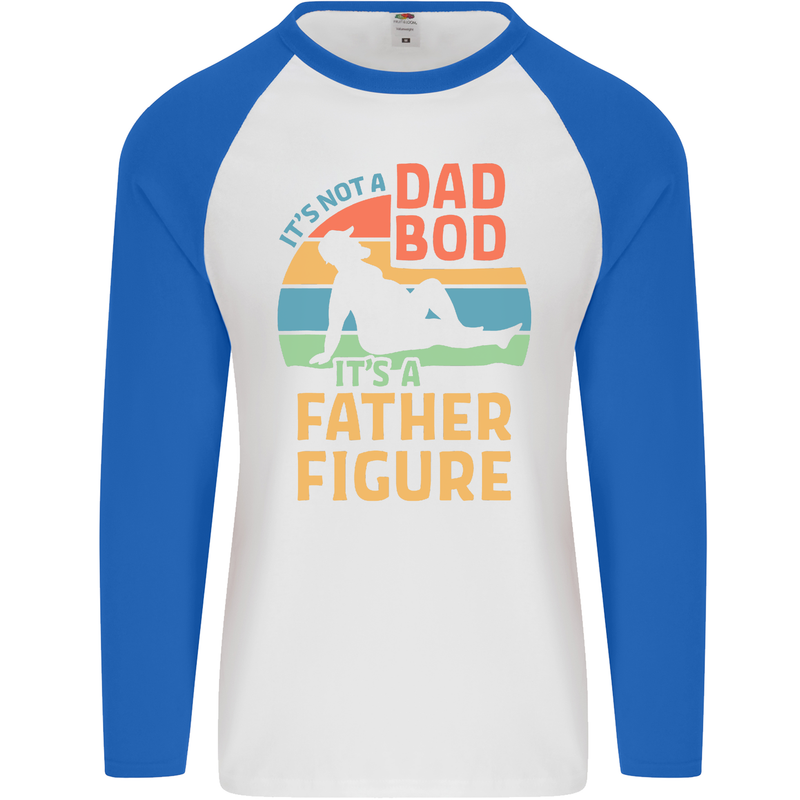 Father's Day Dad Bod It's a Father Figure Mens L/S Baseball T-Shirt White/Royal Blue