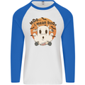 Moo I Mean Boo Funny Cow Halloween Mens L/S Baseball T-Shirt White/Royal Blue