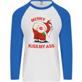 Merry Kiss My Ass Funny Christmas Mens L/S Baseball T-Shirt White/Royal Blue