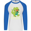 Christmas Official Santa T-Rex Dinosaur Mens L/S Baseball T-Shirt White/Royal Blue